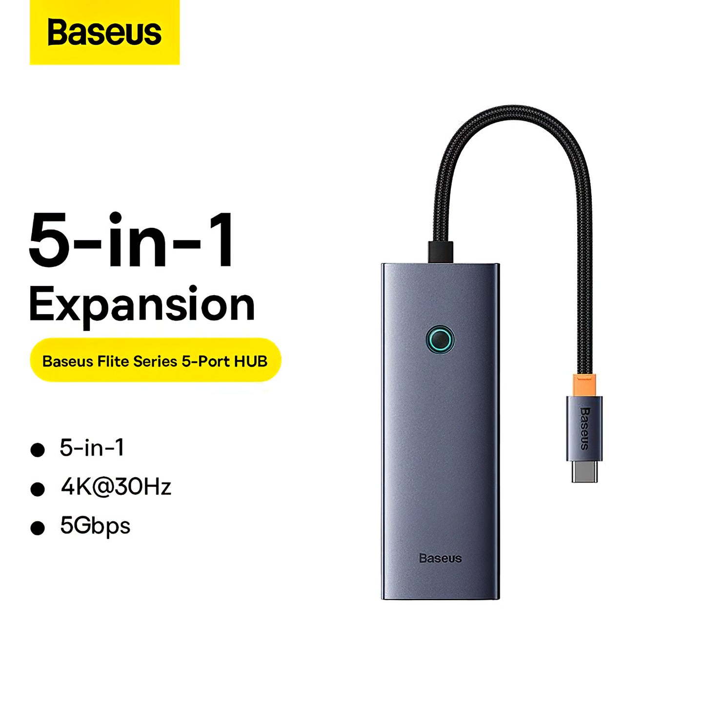 Baseus UltraJoy USB-C Hub, 4 x USB-A 3.0 - 1 x HDMI, Gray B00052809813-00