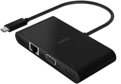 Belkin Connect USB-C Hub, 1 x USB-A 3.0 - 1 x USB-C - 1 x HDMI - 1 x VGA - 1 x RJ45, Black AVC004btBK