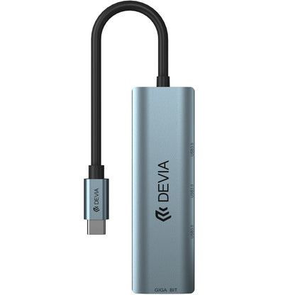 DEVIA EC621 USB-C Hub, 3 x USB-A 3.0 - 1 x RJ45, Gray