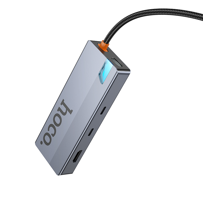 HOCO HB52 USB-C Hub, 2 x USB-A 3.0 - 2 x USB-C - 1 x HDMI - 1 x RJ45 - 1 x SD - 1 x microSD, Gray