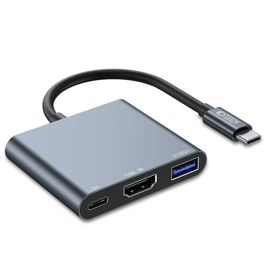 Hub USB-C Tech-Protect V1, USB-A 3.0 - 1 x USB-C - 1 x HDMI, Grey