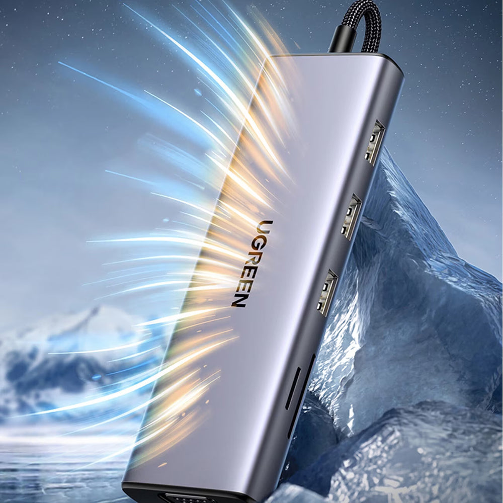 UGREEN CM498 USB-C Hub (15600), 3 x USB-A 3.0 - 1 x USB-C - 1 x HDMI - 1 x VGA - 1 x RJ45 - 1 x SD - 1 x microSD, Gray