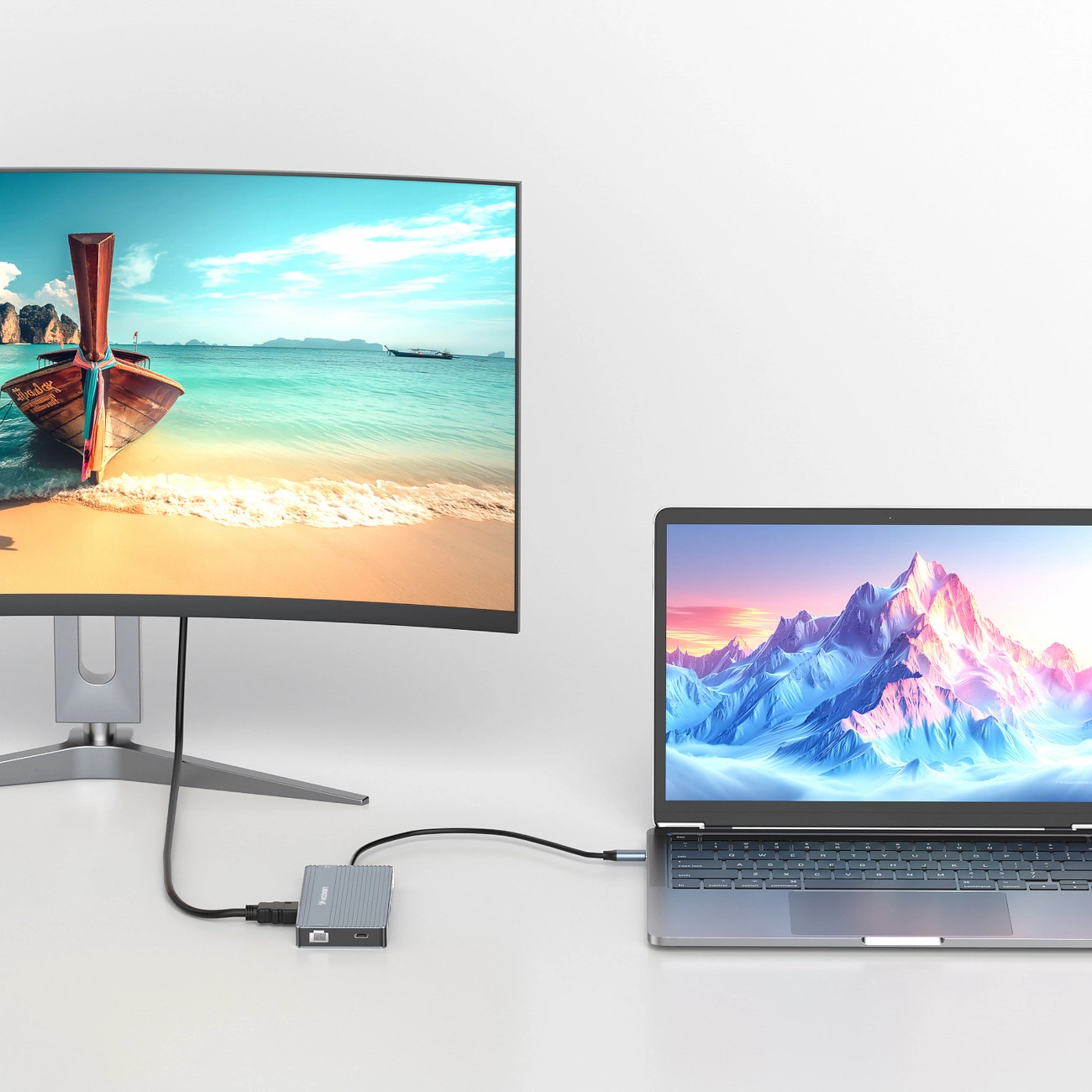 USB-C Hub WZK WDS03Y5S, 1 x USB-A 3.1 - 2 x USB-A - 5 x USB-C - 2 x HDMI - 1 x 3.5mm Jack - 1 x RJ45 - 1 x SD - 1 x microSD, Gray