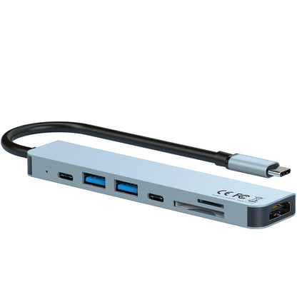 Hub USB-C XO Design HUB008, 2 x USB-A - 2 x USB-C - 1 x HDMI - 1 x SD - 1 x microSD, Gray