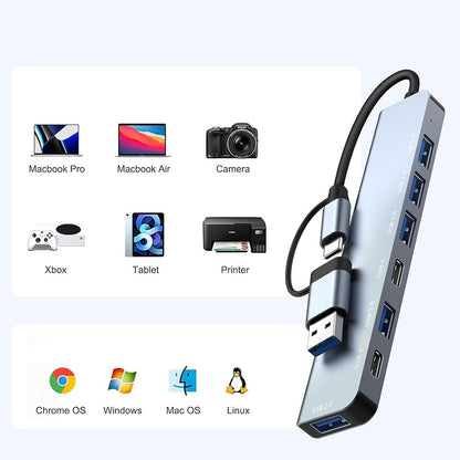 USB / USB-C Techsuit H6 DataBridge Hub, 7in1, Gray