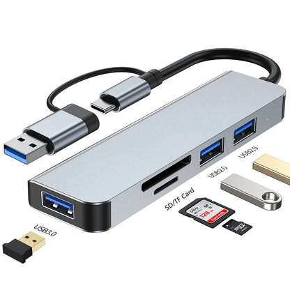 USB / USB-C Techsuit H7 DataBridge Hub, 5in1, Gray