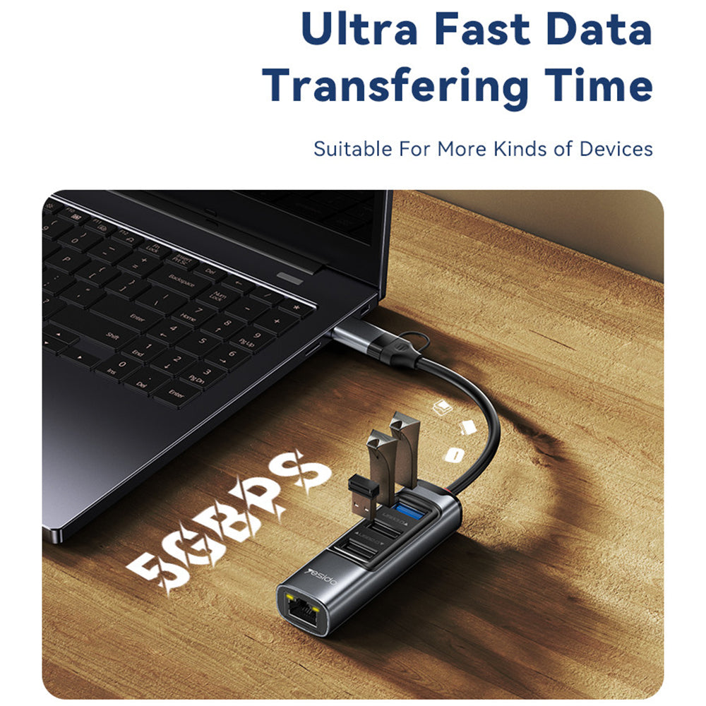 USB / USB-C Hub Yesido HB21, 5in1, Gray