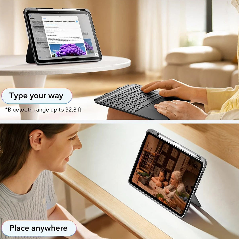 Keyboard Case for Apple iPad Air 11 (2026) / iPad Air 11 (2025) / Air 11 (2024) / Air (2022) / Air (2020), ESR, Flex, Gray