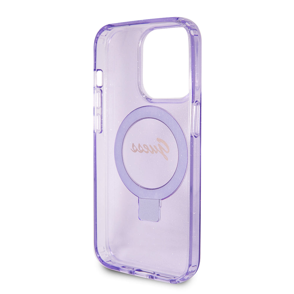 MagSafe Case for Apple iPhone 15 Pro Max, Guess, IML Ring Stand Glitter, Purple GUHMP15XHRSGSU