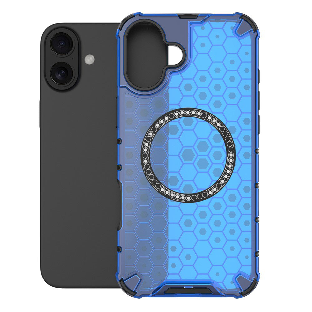 MagSafe Case for Apple iPhone 16, Techsuit, HoneyComb Shield, Blue