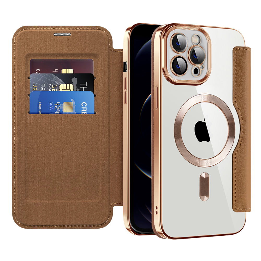 MagSafe Case for Apple iPhone 12 Pro Max, Techsuit, SmartMag Book, Brown