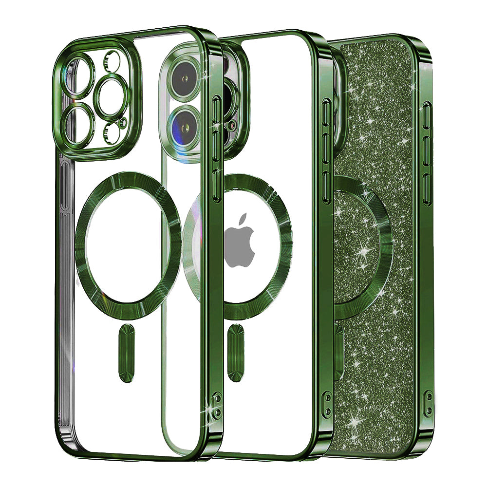 MagSafe Case for Apple iPhone 13 Pro Max, Techsuit, Luxury Glitter, Dark Green