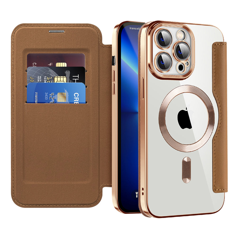 MagSafe Case for Apple iPhone 13 Pro Max, Techsuit, SmartMag Book, Brown