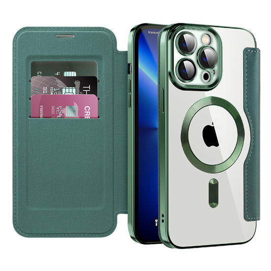 Husa MagSafe pentru Apple iPhone 13 Pro, Techsuit, SmartMag Book, Verde