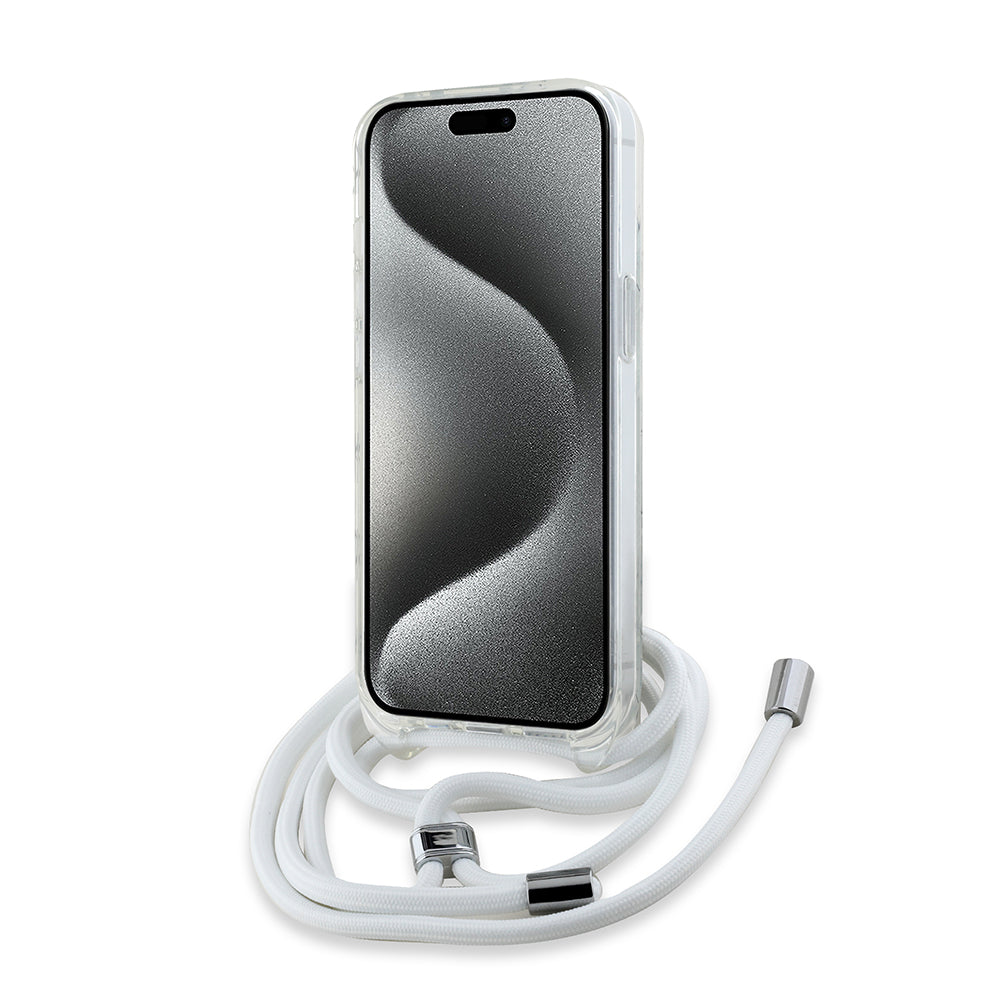 MagSafe Case for Apple iPhone 14, Karl Lagerfeld, IML Crossbody Choupette's Head with Strap, Transparent