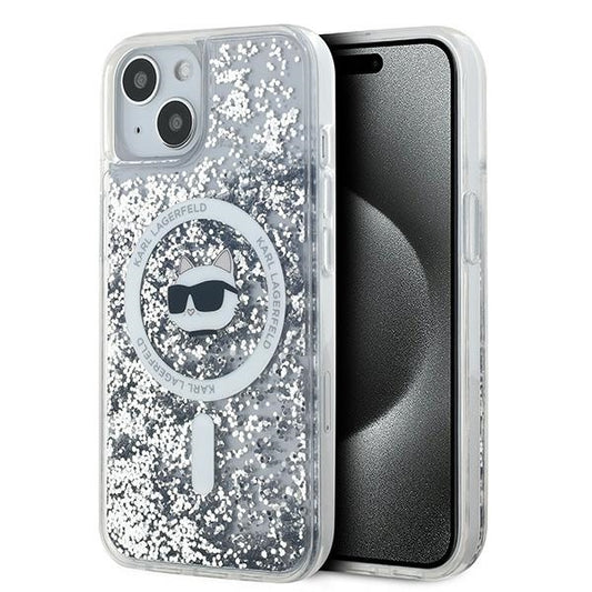 MagSafe Case for Apple iPhone 14, Karl Lagerfeld, Liquid Glitter Choupette's Head, Transparent