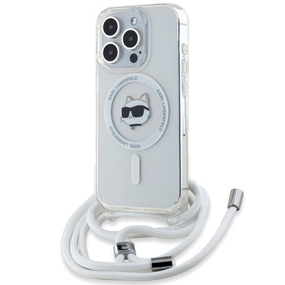 MagSafe Case for Apple iPhone 14 Pro, Karl Lagerfeld, IML Crossbody Choupette's Head with Strap, Transparent