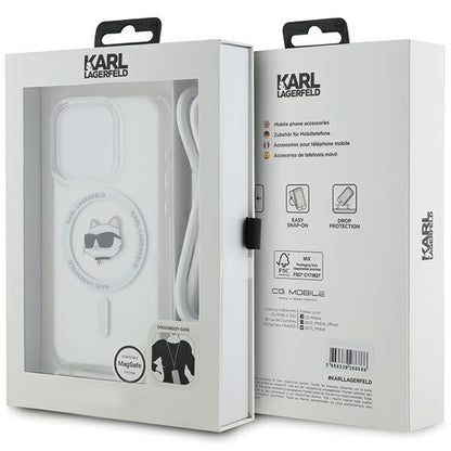 MagSafe Case for Apple iPhone 14 Pro, Karl Lagerfeld, IML Crossbody Choupette's Head with Strap, Transparent