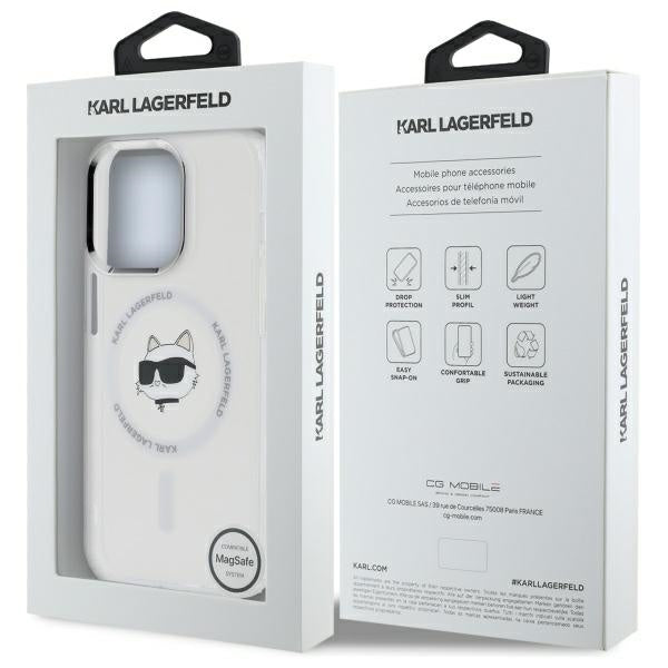 MagSafe Case for Apple iPhone 14 Pro, Karl Lagerfeld, IML Metal Choupette's Head, White