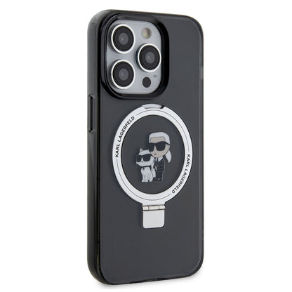 MagSafe Case for Apple iPhone 14 Pro, Karl Lagerfeld, Ring Stand Karl & Choupette, Black