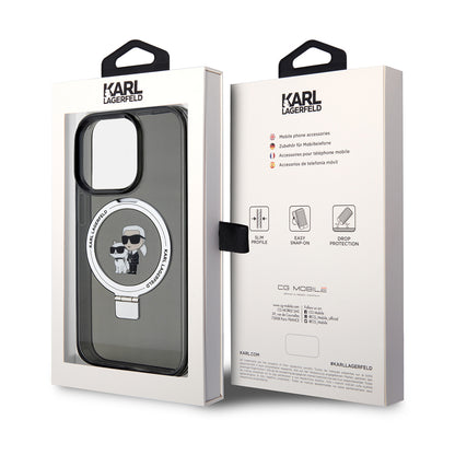 MagSafe Case for Apple iPhone 14 Pro, Karl Lagerfeld, Ring Stand Karl & Choupette, Black