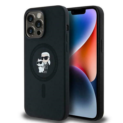 MagSafe Case for Apple iPhone 14 Pro, Karl Lagerfeld, Karl & Choupette Silicone, Black
