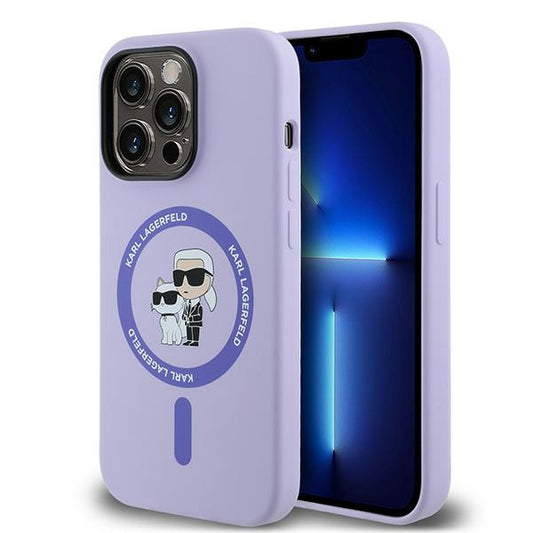 MagSafe Case for Apple iPhone 14 Pro, Karl Lagerfeld, Silicone Ring Karl & Choupette, Purple