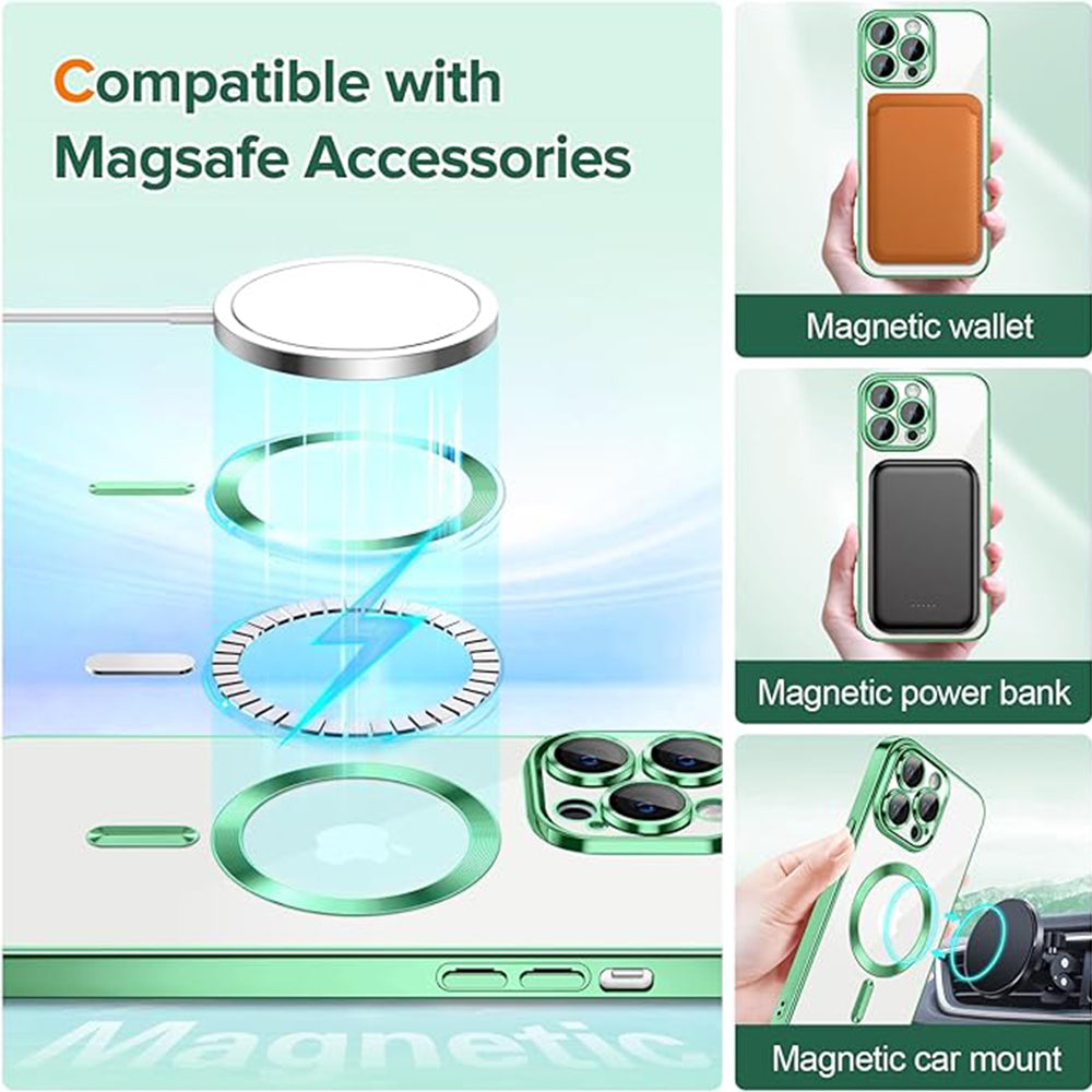 MagSafe Case for Apple iPhone 14 Pro Max, Techsuit, Luxury Crystal, Light Green