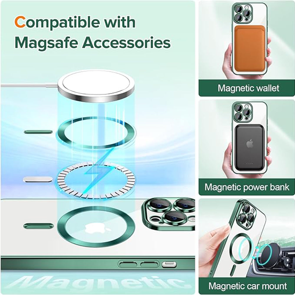 MagSafe Case for Apple iPhone 14 Pro Max, Techsuit, Luxury Crystal, Dark Green