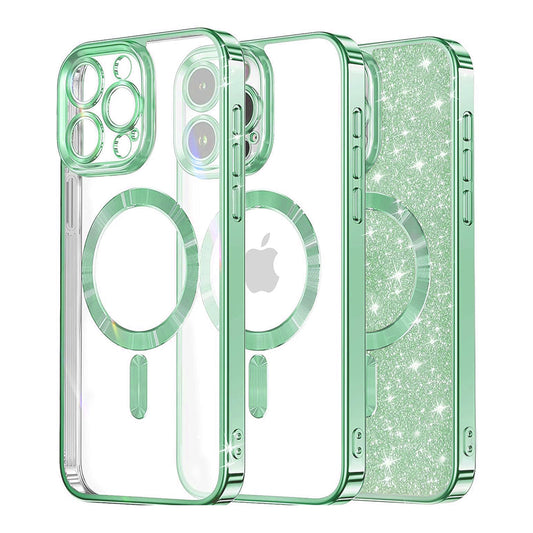 MagSafe Case for Apple iPhone 14 Pro, Techsuit, Luxury Glitter, Light Green