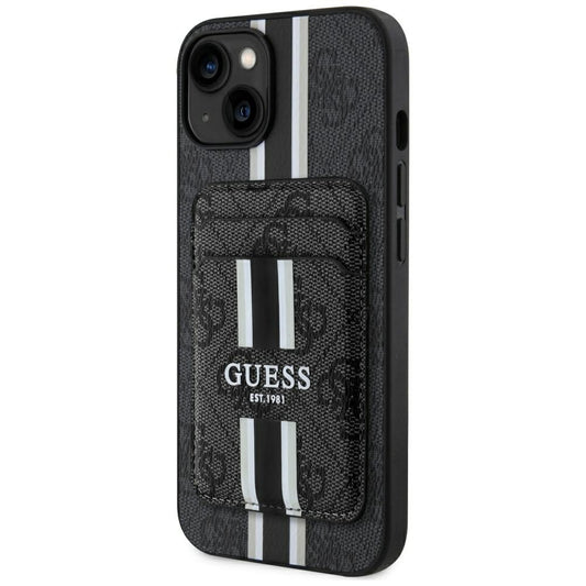 MagSafe Case for Apple iPhone 15, Guess, Cardslot 4G Stripes, Black