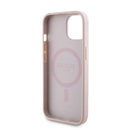 MagSafe Case for Apple iPhone 15, Guess, Powerbank 4G Metal Logo, Pink