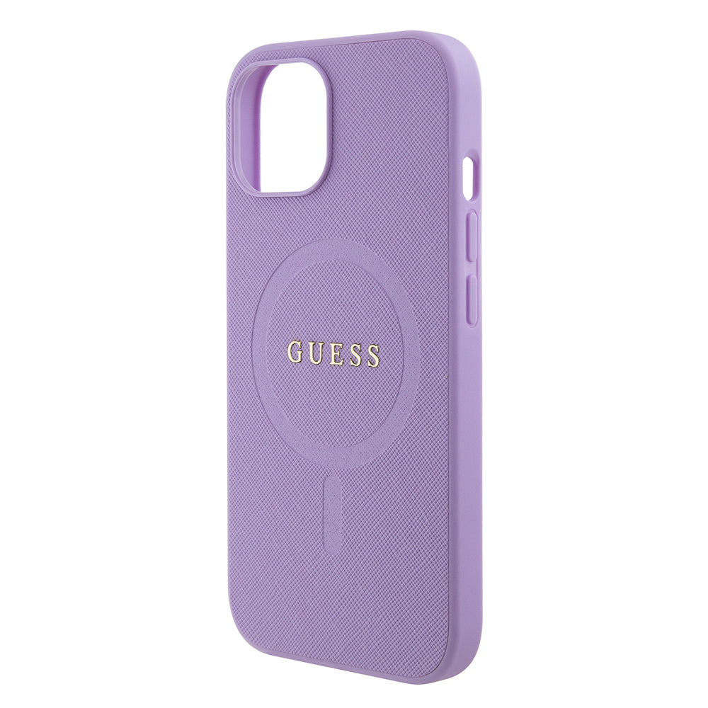 MagSafe Case for Apple iPhone 15, Guess, Saffiano, Purple