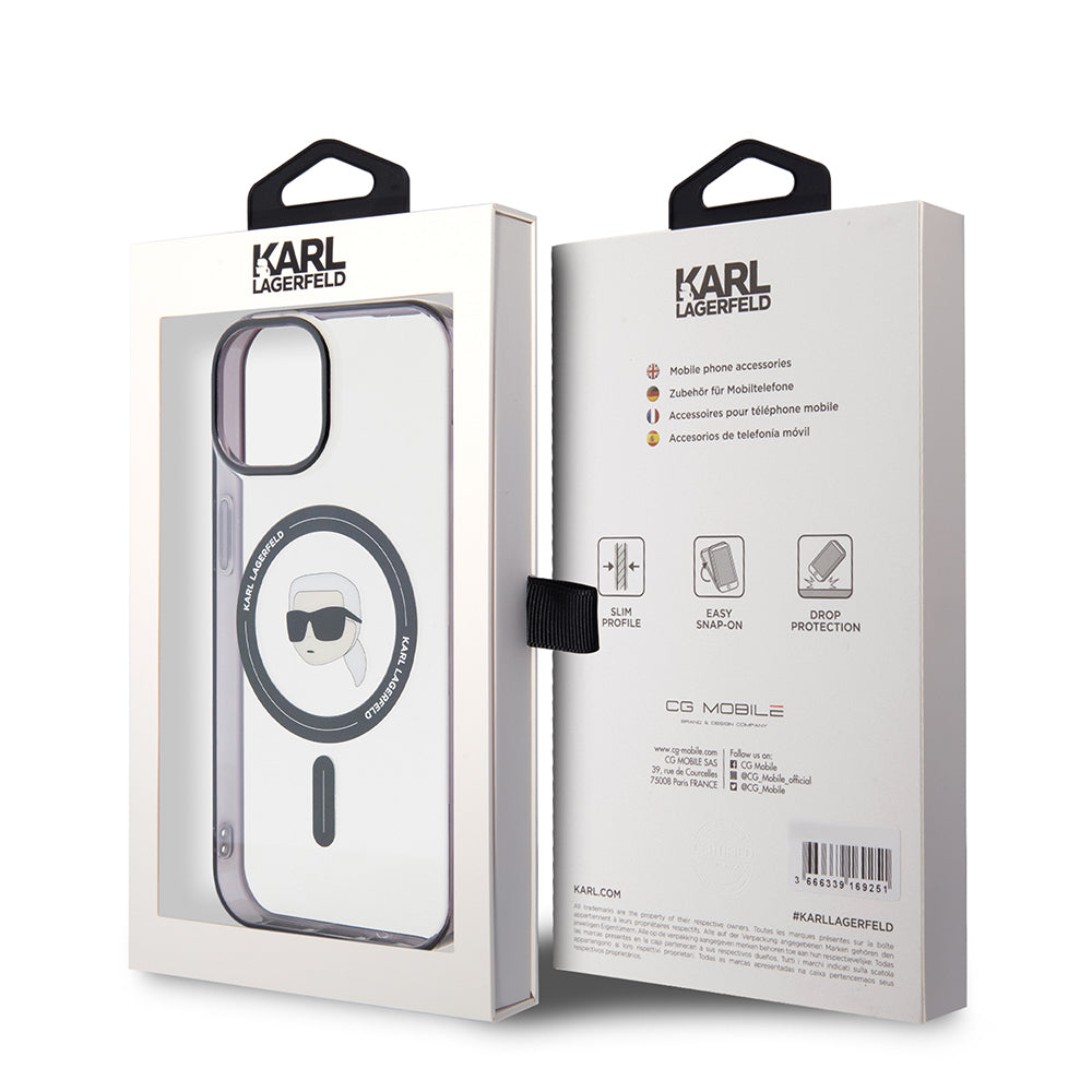 MagSafe Case for Apple iPhone 15, Karl Lagerfeld, IML Karl's Head, Transparent