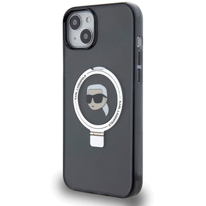 MagSafe Case for Apple iPhone 15, Karl Lagerfeld, Ring Stand Karl's Head, Black