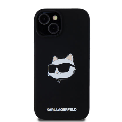 MagSafe Case for Apple iPhone 15, Karl Lagerfeld, Silicone Choupette's Head, Black