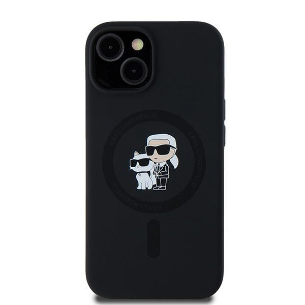 MagSafe Case for Apple iPhone 15, Karl Lagerfeld, Karl & Choupette Silicone, Black