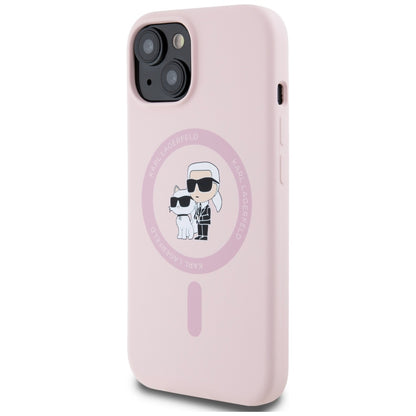 MagSafe Case for Apple iPhone 15, Karl Lagerfeld, Karl & Choupette Silicone, Pink