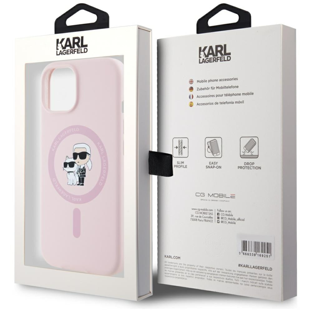 MagSafe Case for Apple iPhone 15, Karl Lagerfeld, Karl & Choupette Silicone, Pink