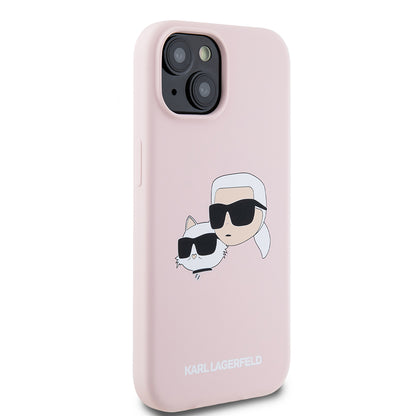 MagSafe Case for Apple iPhone 15, Karl Lagerfeld, Silicone Karl & Choupette's Heads, Pink