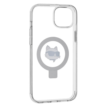 MagSafe Case for Apple iPhone 15 Plus / 14 Plus, Karl Lagerfeld, Ring Stand Choupette's Head, White