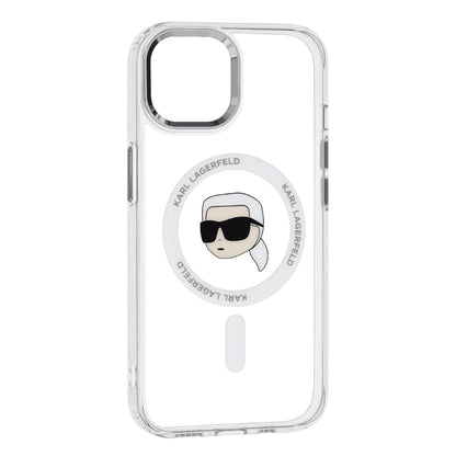 MagSafe Case for Apple iPhone 15 Plus, Karl Lagerfeld, IML Metal Karl's Head, White