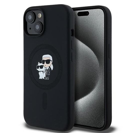 MagSafe Case for Apple iPhone 15 Plus, Karl Lagerfeld, Karl & Choupette Silicone, Black