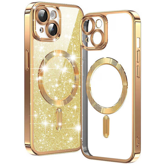 MagSafe Case for Apple iPhone 15 Plus, Techsuit, Luxury Glitter, Gold