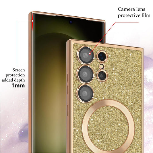 MagSafe Case for Apple iPhone 15 Plus, Techsuit, Luxury Glitter, Gold