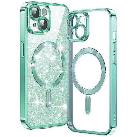 MagSafe Case for Apple iPhone 15 Plus, Techsuit, Luxury Glitter, Light Green