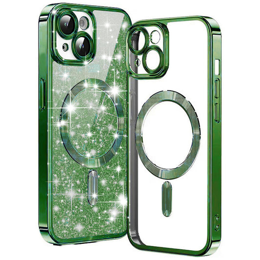 MagSafe Case for Apple iPhone 15 Plus, Techsuit, Luxury Glitter, Dark Green