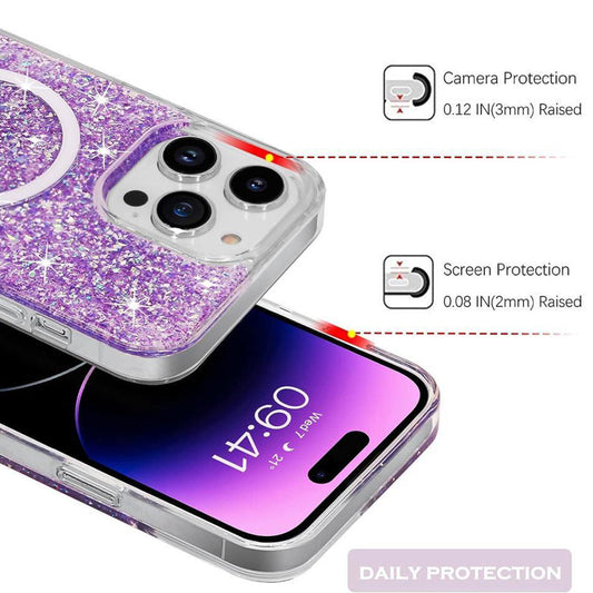 MagSafe Case for Apple iPhone 15 Plus, Techsuit, Sparkly Glitter, Purple