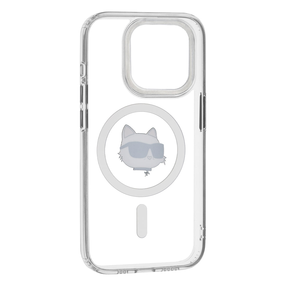 MagSafe Case for Apple iPhone 15 Pro, Karl Lagerfeld, IML Metal Choupette's Head, White