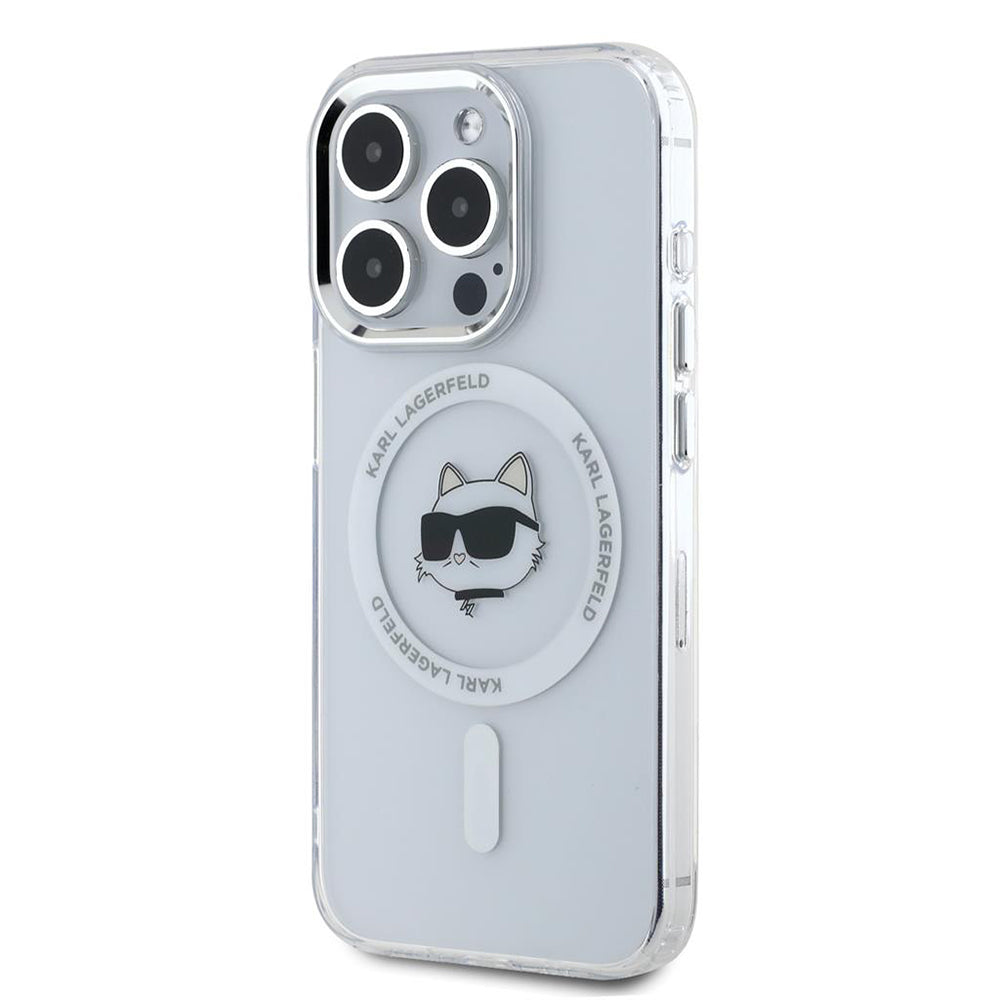 MagSafe Case for Apple iPhone 15 Pro, Karl Lagerfeld, IML Metal Choupette's Head, White